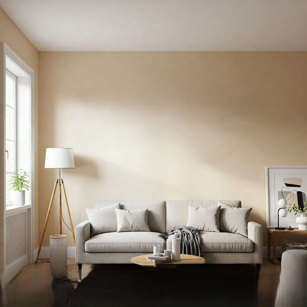 Modern living room with beige sofa decor