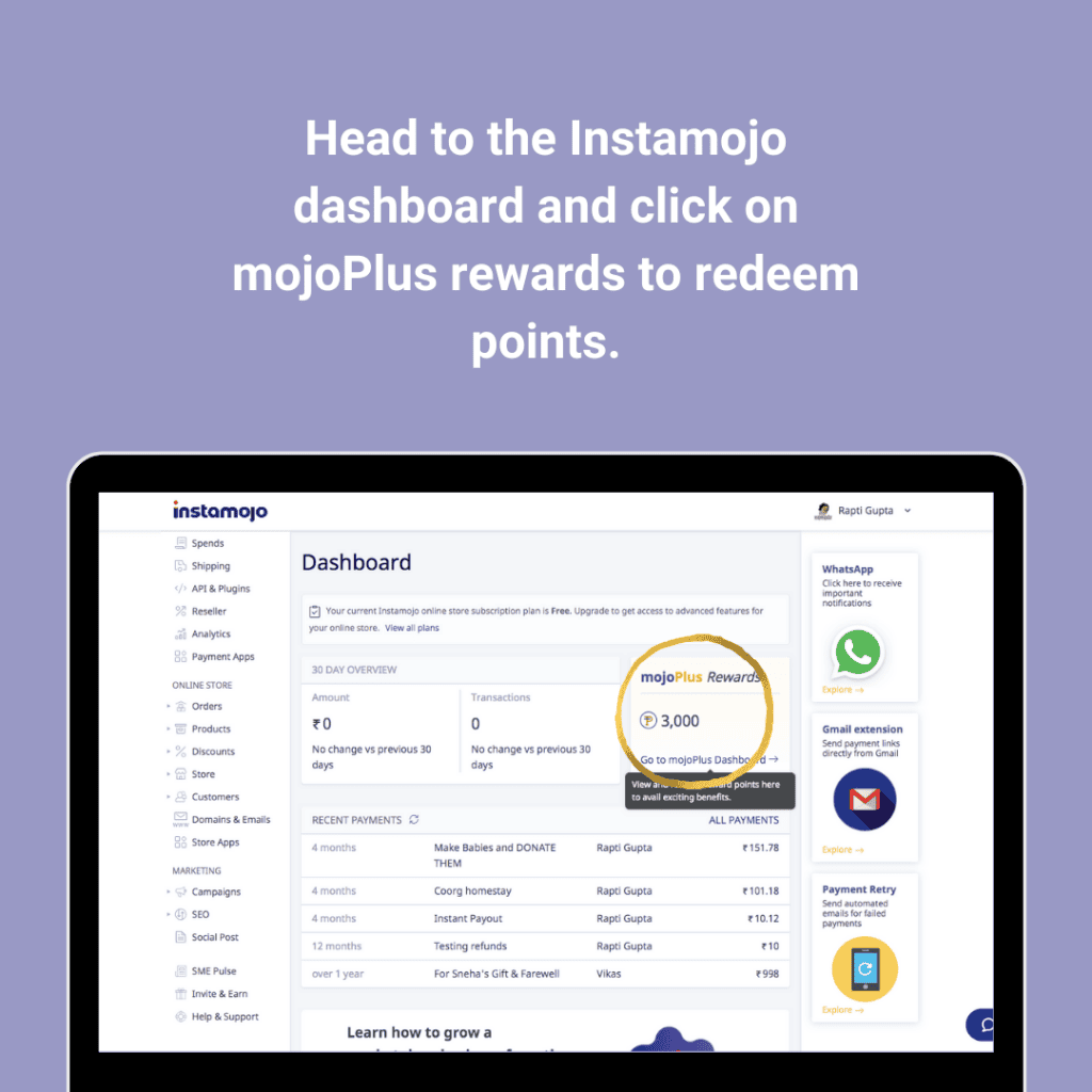 Instamojo dashboard