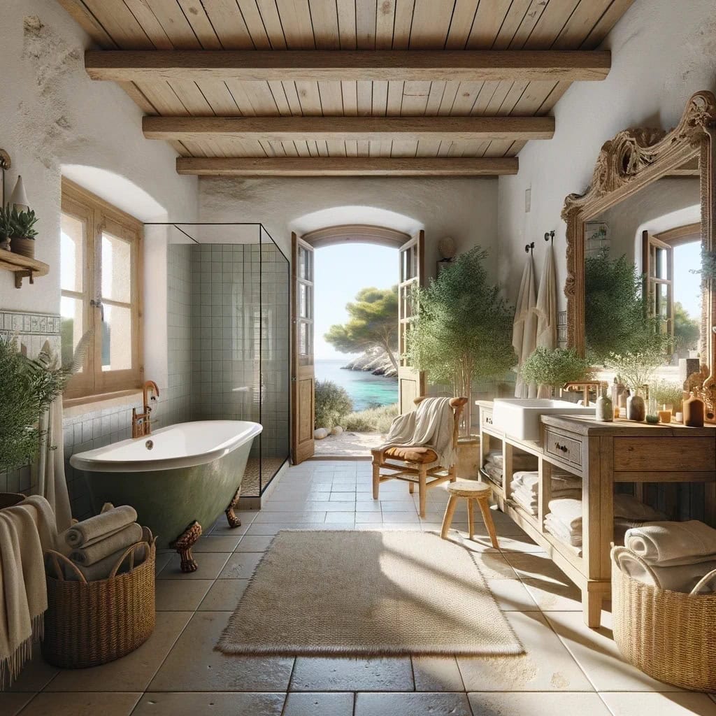 salle de bain avec une vue imprenable sur une plage réalisée par l'architecte d'intérieur Karine Perez