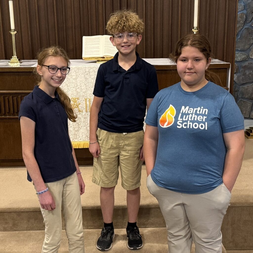 Martin Luther School Bible Bee 2026 top 3 winners Daniel Lesley Katheryne Ramstad Auriel Ulibarri