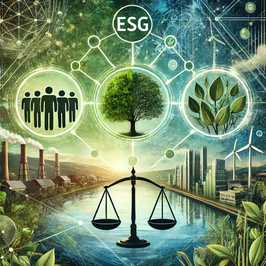 ESG and sustainability icons representing environmental, social, and governance factors.