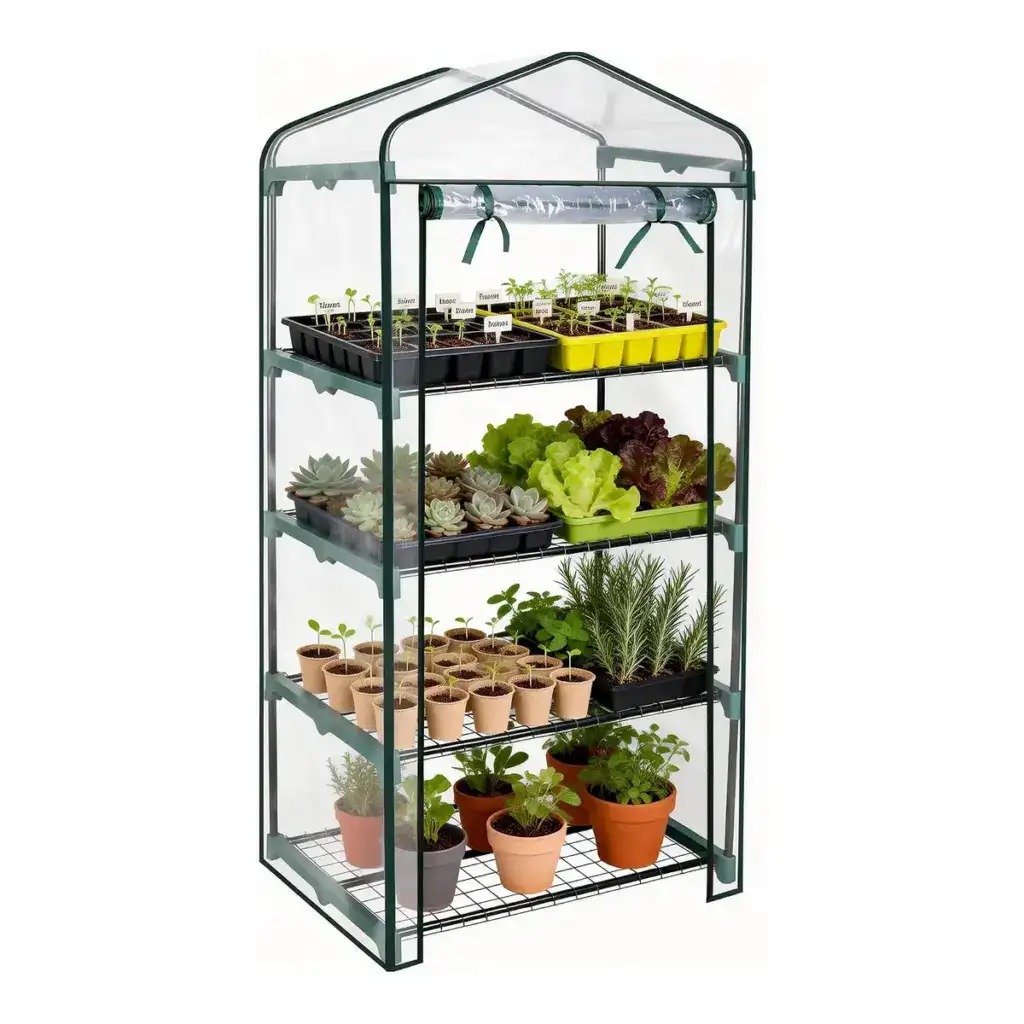 Worth Garden four-tier mini greenhouse listing image; pictured accessories may not be included.