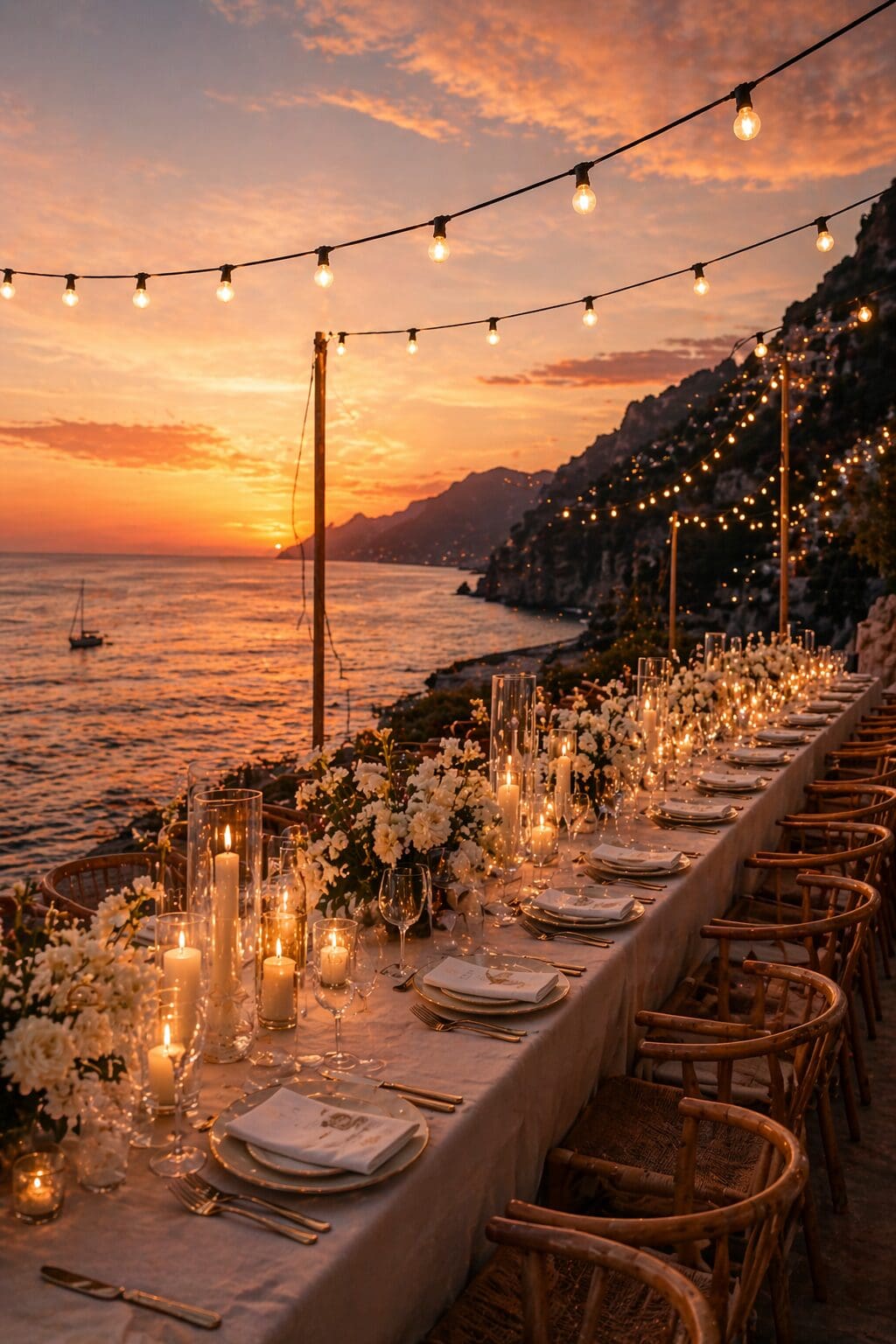 Elegant luxury wedding table styling with floral centerpiece and candles