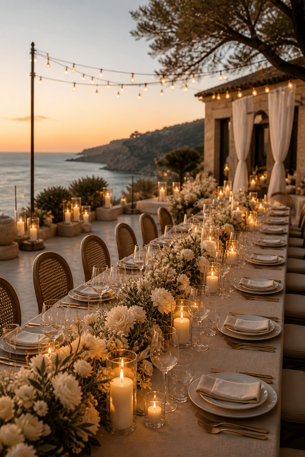 Elegant wedding dinner table decoration at luxury Mallorca venue