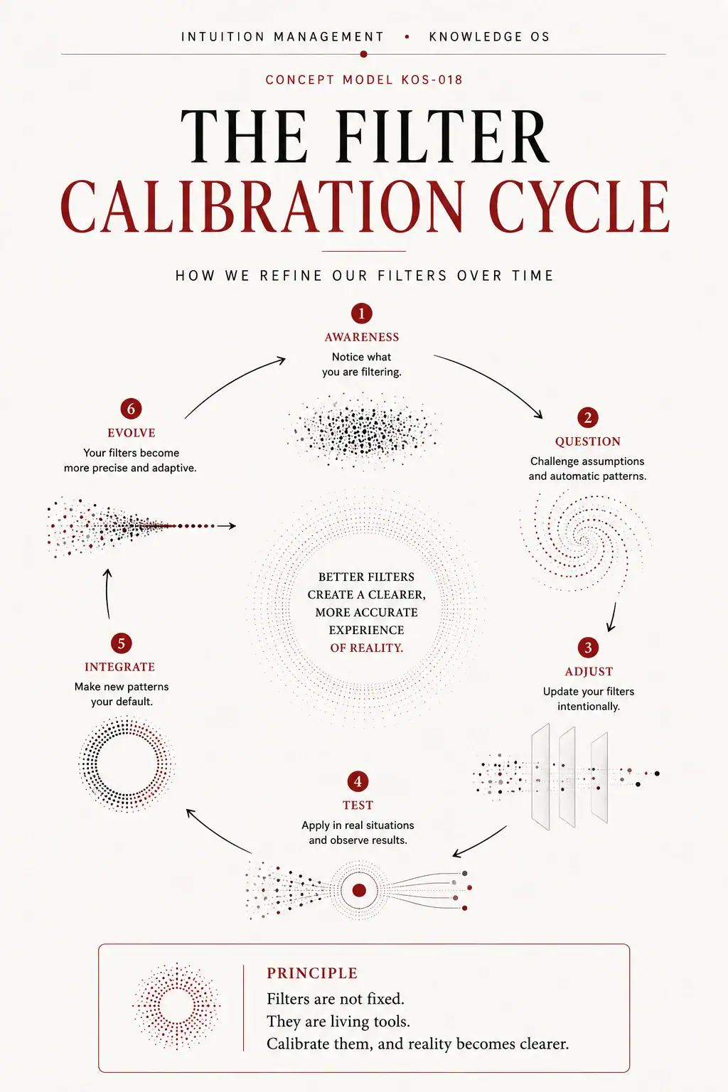 The Filter Calibration Cycle shows awareness, questioning, adjustment, testing, integration and evolution.