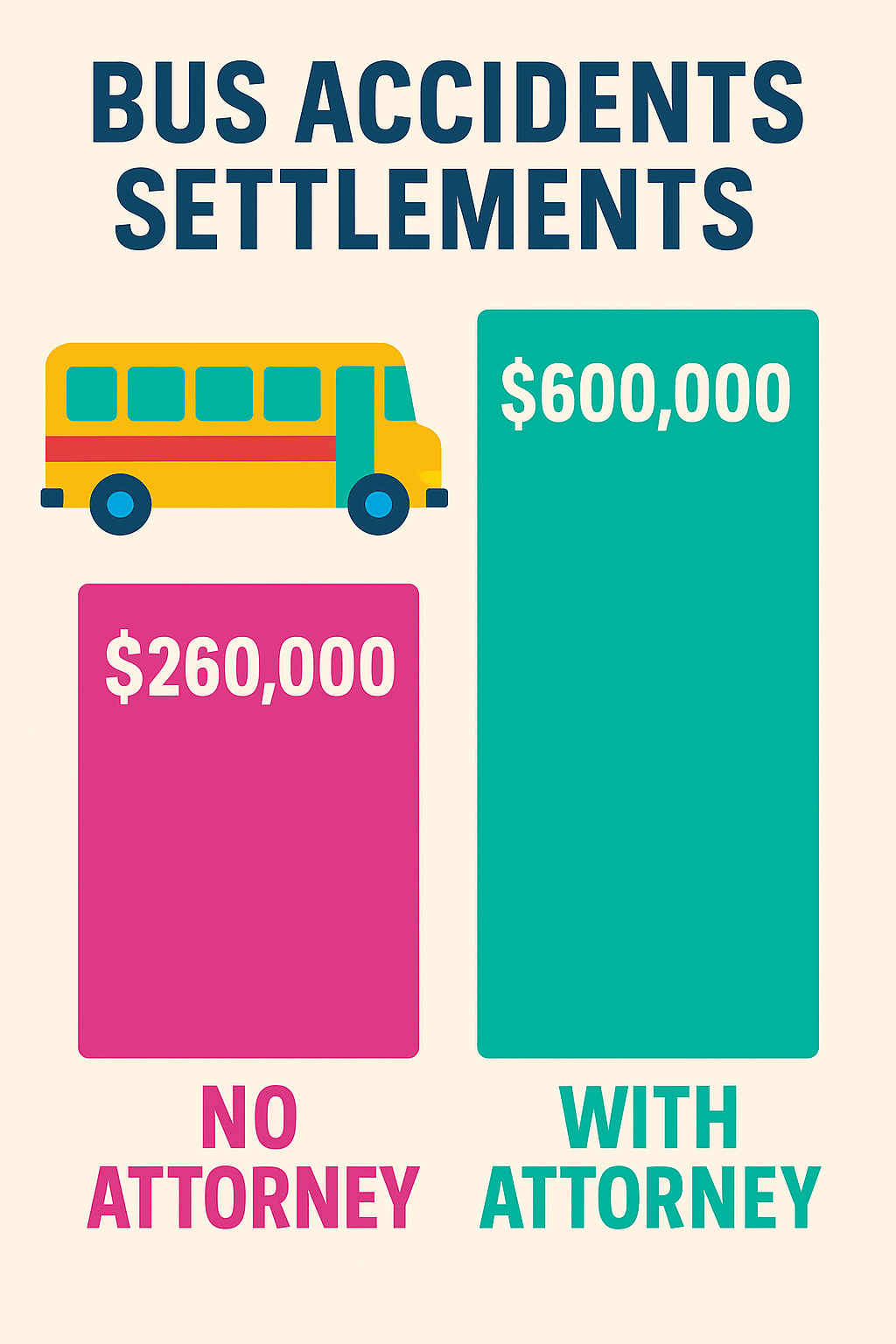 Chart comparing bus accident compensation alone versus with a lawyer at The Miller Law Firm – The Texas Bulldog
