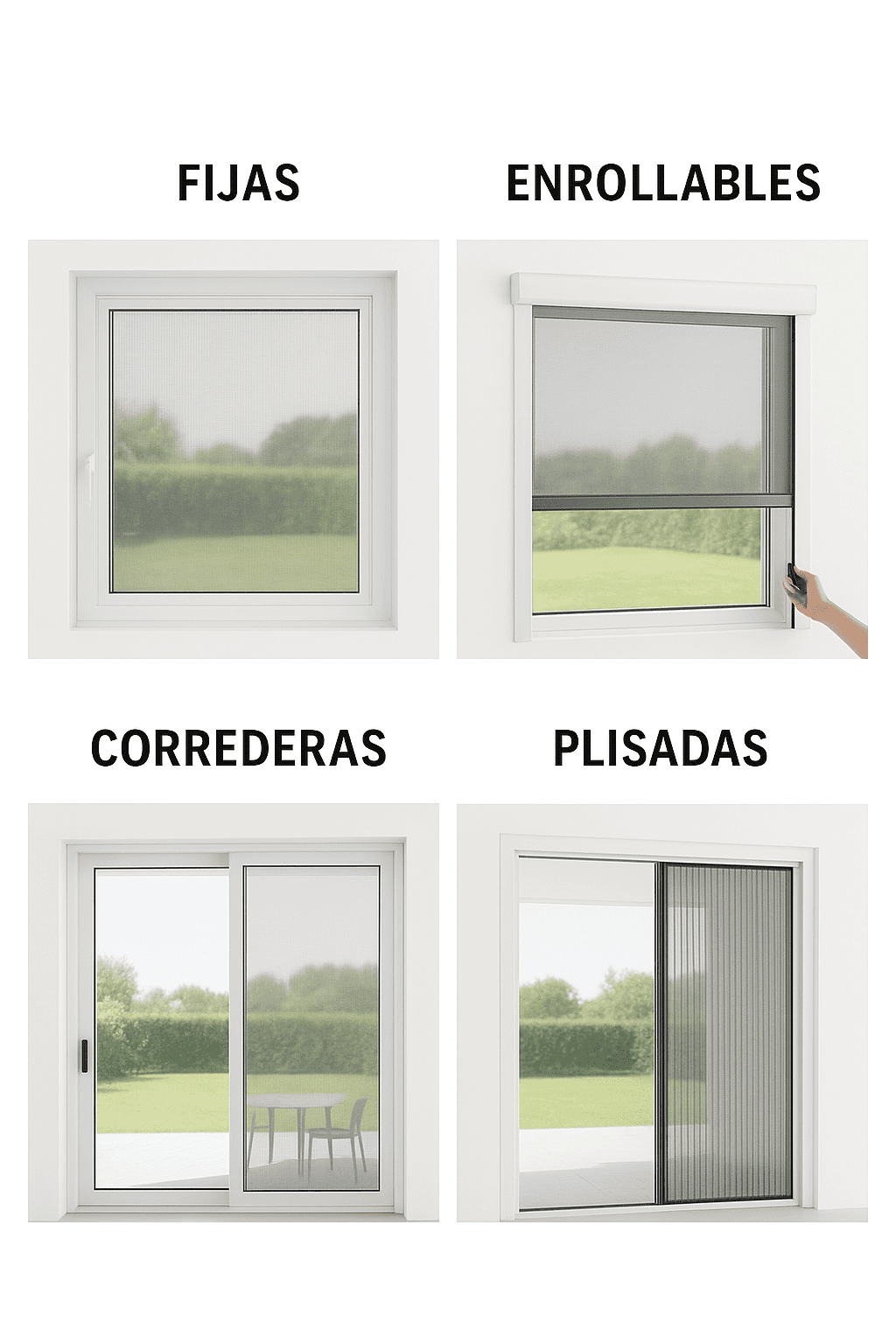 Tipos de ventanas fijas, enrollables, correderas, plisadas