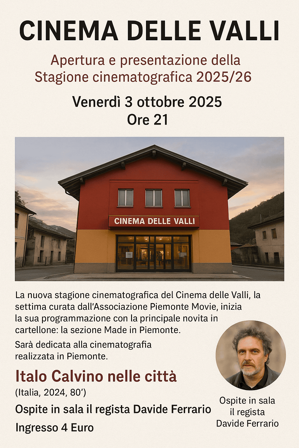 Cinema delle Valli: 2025 /2026 una nuova stagione di cinema, cultura e territorio