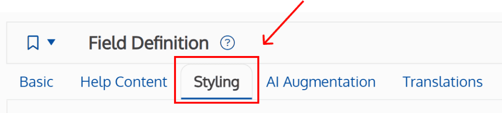 Screenshot of the styling tab on a field definition