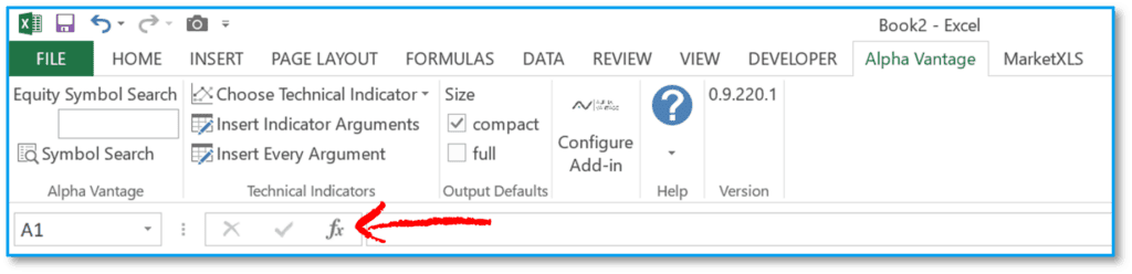 Alpha Vantage Add-In Ribbon