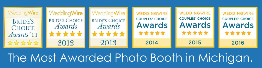 Fastbooth displays six WeddingWire awards from 2011 to 2016, highlighting its status as Michigan’s most awarded photo booth.