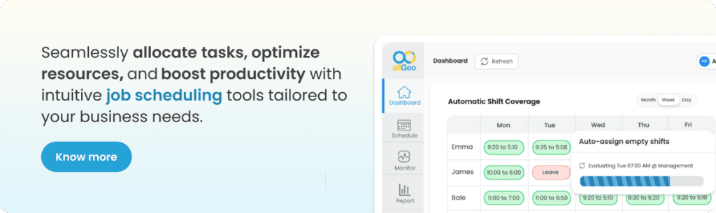 allGeo's job scheduling app for managing first shift hour employees. 