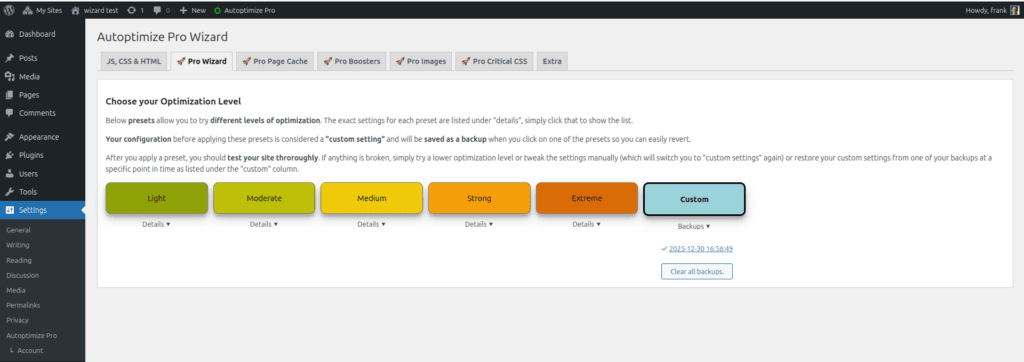 screenshot of the soon to be available "wizard" tab in AOPro