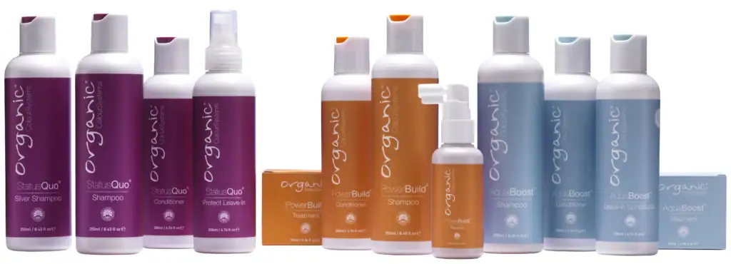 Assortiment Organic Colour Systems shampoos, conditioners en haarbehandelingen.