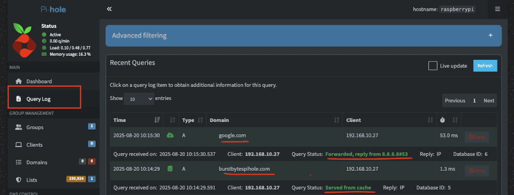 Query Logging