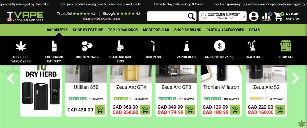 TVape online vaporizer retailer offering dry herb vaporizers in Canada
