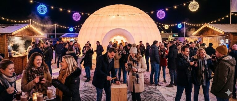 Winterplein bij de verlichte iglo