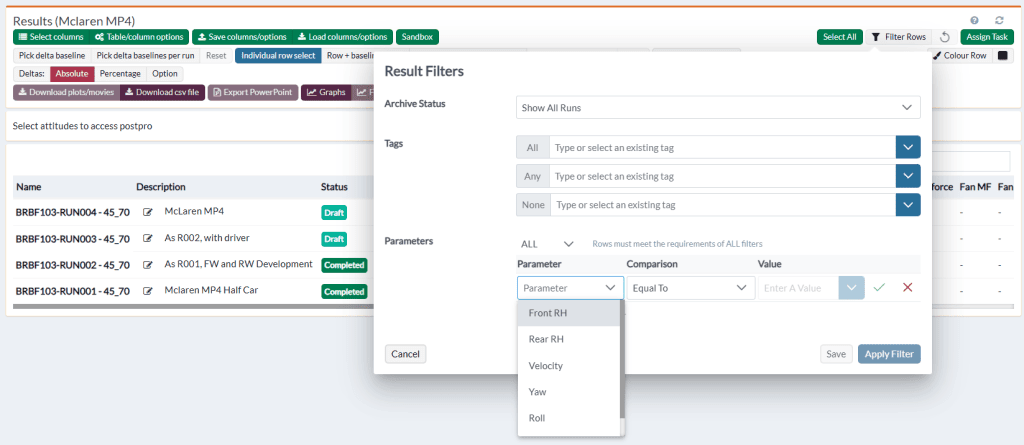 Easily filter CFD results
