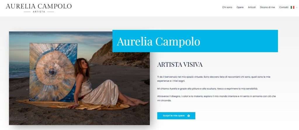 Homepage del sito di Aurelia Campolo, identità digitale creata da Irene Tempestini