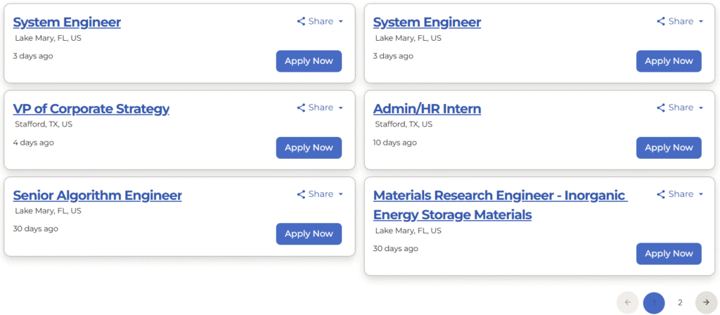 A screenshot showing 6 of Microvasts current job listings