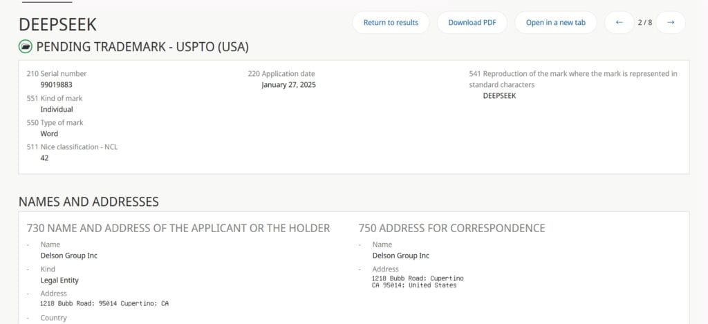 "deepseek" is pending in USA.