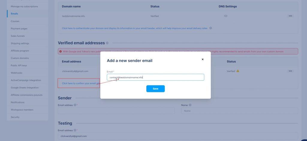 email as the sender in Systeme.io