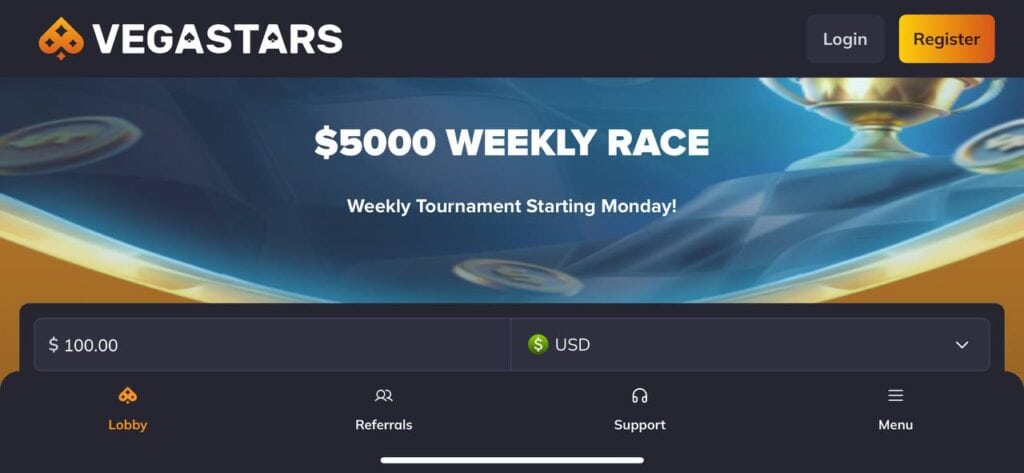 Vegastars on Mobile Website 