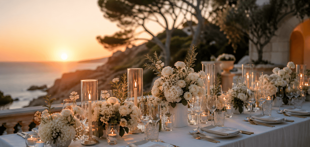 luxury wedding table decor mallorca floral arrangement candles