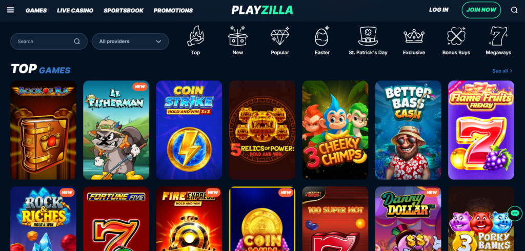 playzilla home page - playzilla review