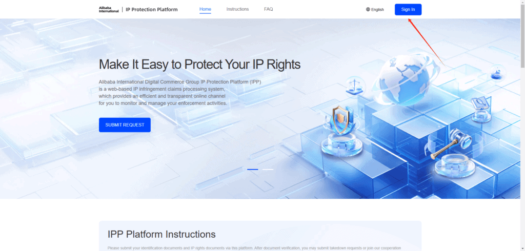 Register an account on the Alibaba IP protection platform