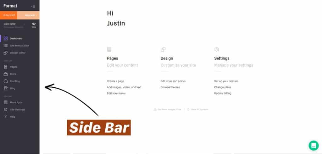 The Format interface with side bar