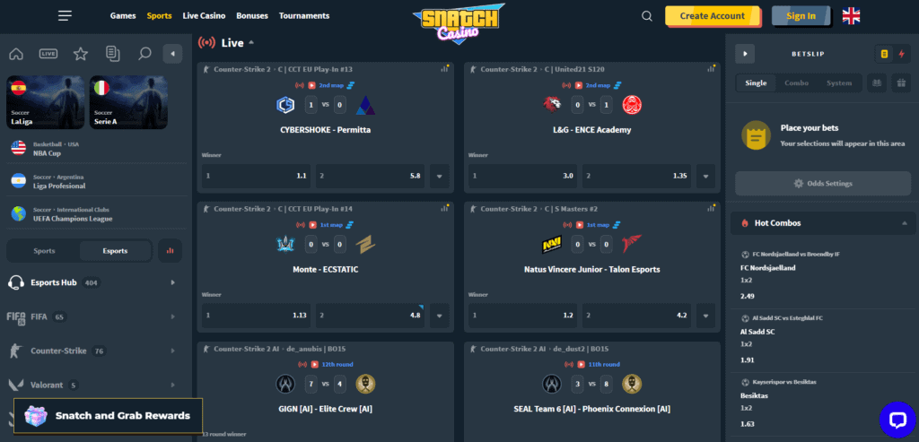 snatchcasino esports offer page