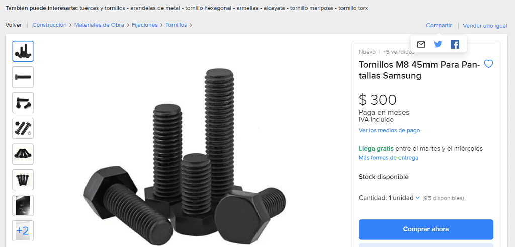 Tornillos Samsung M8: Entrega disponible en CDMX e Interior de la Republica Servicio de instalación de televisores en la CDMX 2025 Tronillos M8 para Samsung vendidos en Mercado Libre