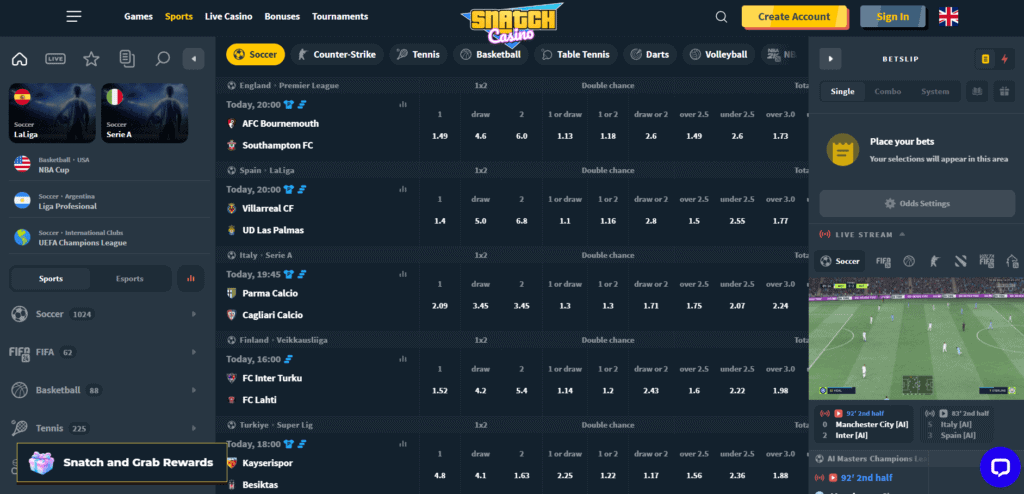snatchcasino sports offer page
