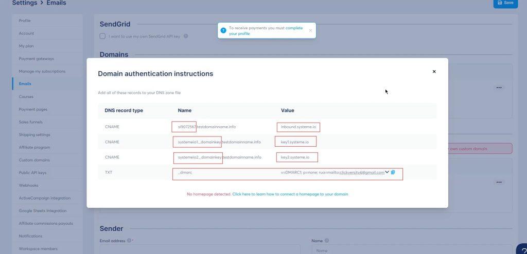 Authenticate your domain by adding the necessary DNS settings in Namecheap