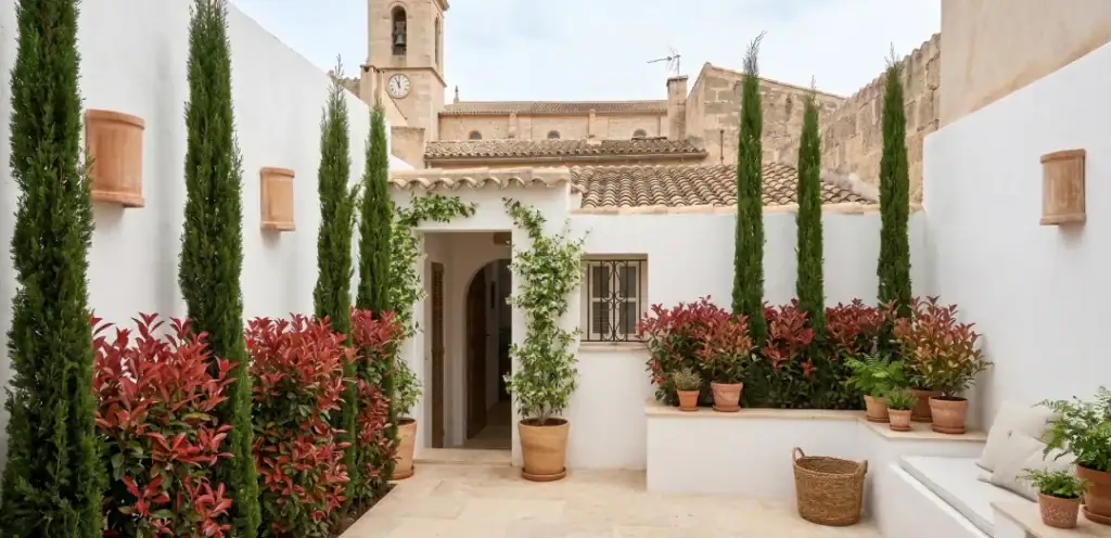 Fotinia y cipreses para estructurar jardines pequeños