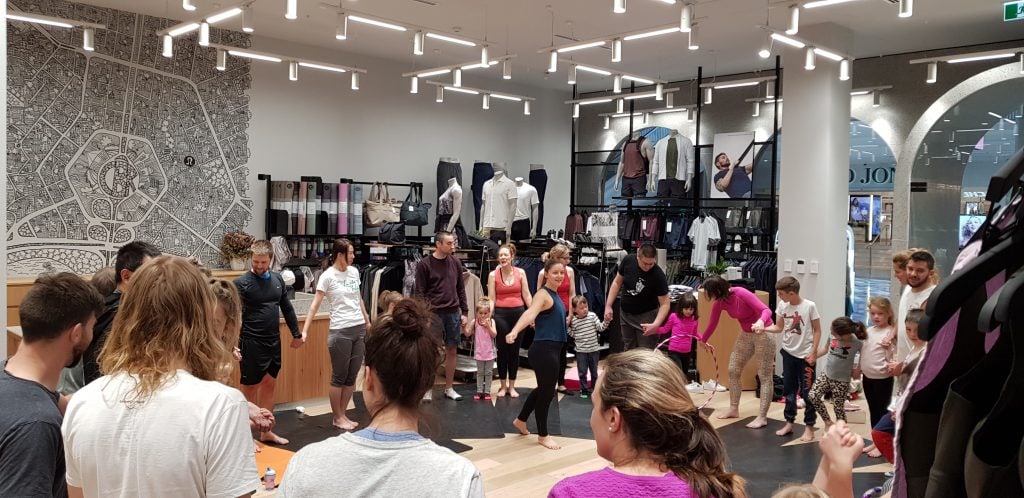 Shine Om partnered with LuLu Lemon to host family yoga classes in Canberra. Visit shineom.com.au for more information.