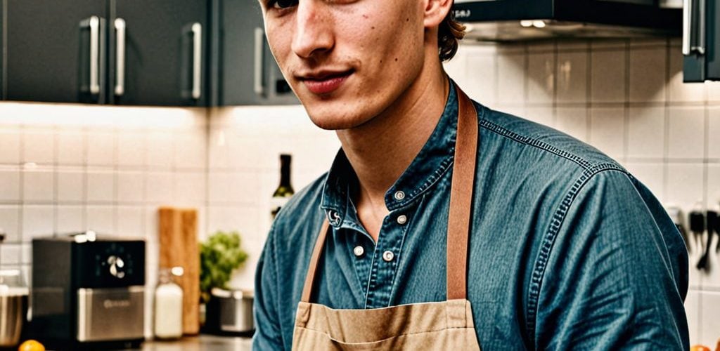 Mann beim Kochen, Kochequipment, Spaghetti Aglio e Olio