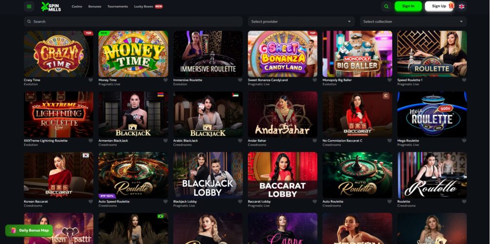 SpinMills live casino