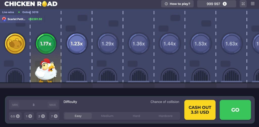 Close-up of multiplier progression gameplay of chicken road