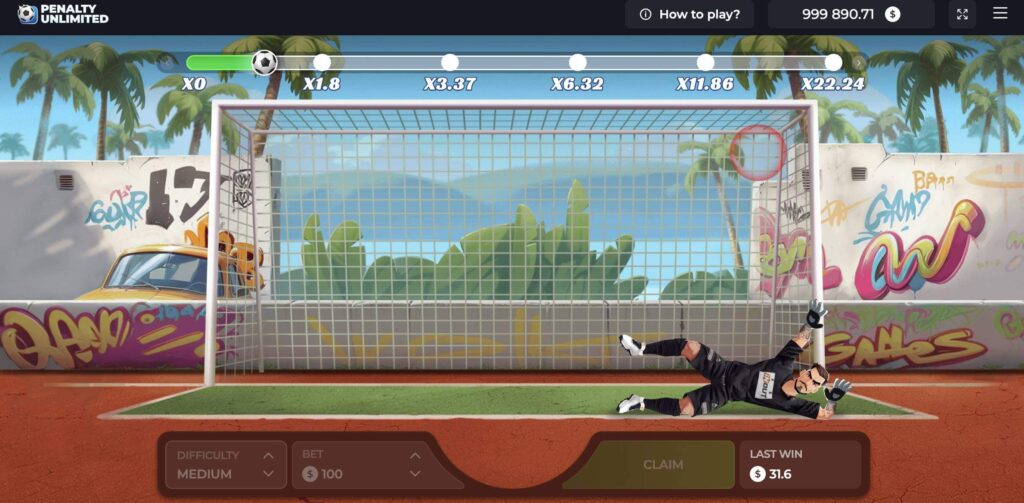 PENALTY UNLIMITED Game shot selection screen with crosshair aiming and goalkeeper