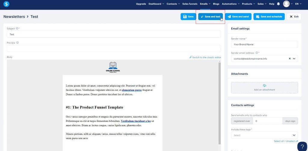 systeme.io test email