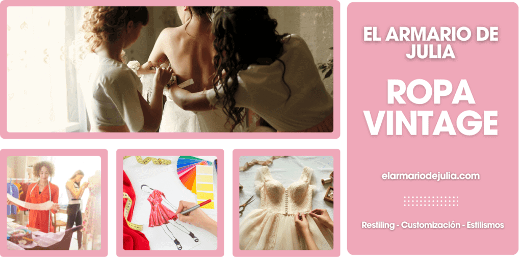 Emprendedora trabajando en su taller de moda vintage, diseño y costura sostenible para El Armario de Julia
