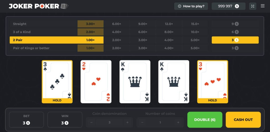 Joker Poker Game screen with held cards, a Joker wild card, and Draw button visible