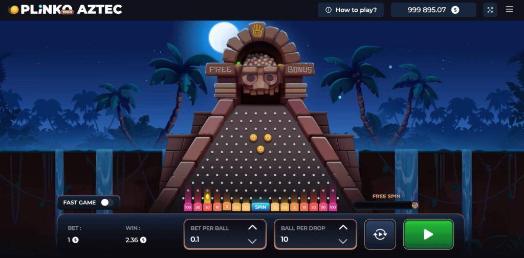 Plinko Aztec multiplier pockets at the bottom of the board showing how wins are calculated