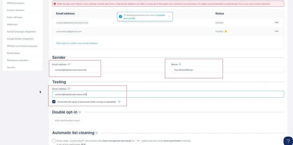 email as the sender in Systeme.io