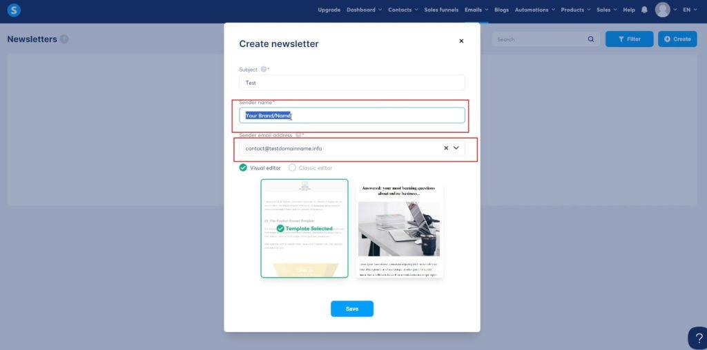 systeme.io create a newsletter