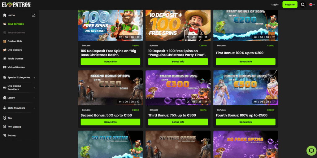 el patron bonuses and promotions page