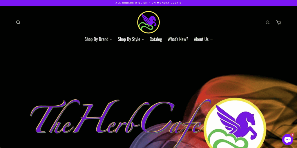 The Herb Cafe website featuring dry herb vaporizers and cannabis accessories