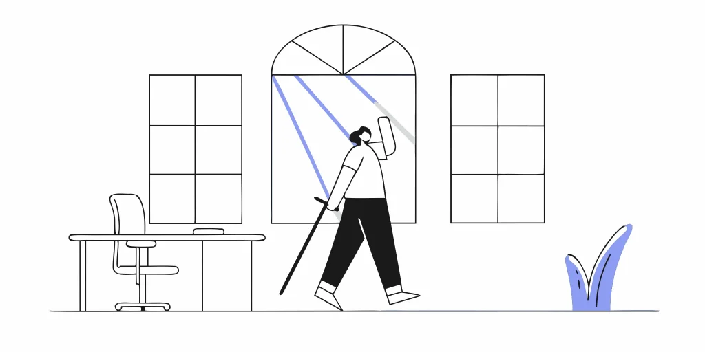 Proving disability discrimination at work for a person with a cane in an office.